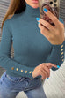 Margovil Turtleneck Gold Buttons Ribbed Knit Top