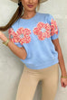 Margovil Crewneck Short Sleeves 3D Flower Sweater Top