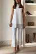 Mockneck Sleeveless Splice Top and Wide Leg Pants Set