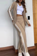 Margovil Color Block Open Front Blazer Elastic Waist Slit Wide Leg Pants Set