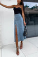 Margovil Button Down Slit Midi Denim Skirt