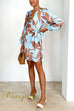 V Neck Tie Knot Printed Wrap Mini Dress