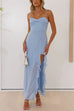 Margovil Adjustable Strap Ruffle High Slit Maxi Dress