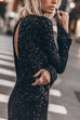 Margovil Long Sleeves Back Cut Out Sequin Midi Dress