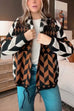 Margovil Button Down Drawstring Hem Geometric Pattern Sweater Cardigan