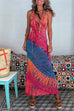 Margovil Ruffle Trim Halter Lace-up Backless Tie Dye Maxi Dress