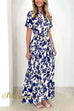 Short Sleeves Button Up Ruffle Tiered Floral Print Maxi Dress