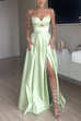 Margovil Strapless Cut Out Back Lace-up Slit Maxi Party Dress