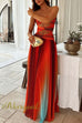 Strapless Twist Front Cut Out Colorful Mesh Maxi Dress