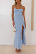 Margovil Adjustable Strap Ruffle High Slit Maxi Dress