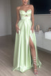 Margovil Strapless Cut Out Back Lace-up Slit Maxi Party Dress