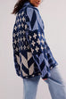 Margovil Button Down Drawstring Hem Geometric Pattern Sweater Cardigan