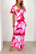 V Neck Flare Sleeves Floral Print Maxi Dress