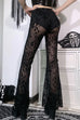 Margovil Elastic Waist Bell Bottomed Mesh Lace Pants