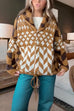 Margovil Button Down Drawstring Hem Geometric Pattern Sweater Cardigan