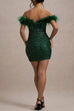 Margovil Off Shoulder Feather Trim Sequin Mini Party Dress