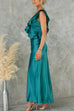 Ruffle One Shoulder Sleeveless Maxi Satin Dress