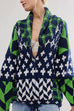 Margovil Button Down Drawstring Hem Geometric Pattern Sweater Cardigan