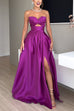 Margovil Strapless Lace-up High Slit Satin Maxi Party Dress