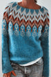 Margovil Round Neck Feather Pattern Slouchy Fall Sweater(in 2 Colors)