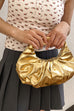 Margovil Metallic Ruched Faux Leather Funky Handbag