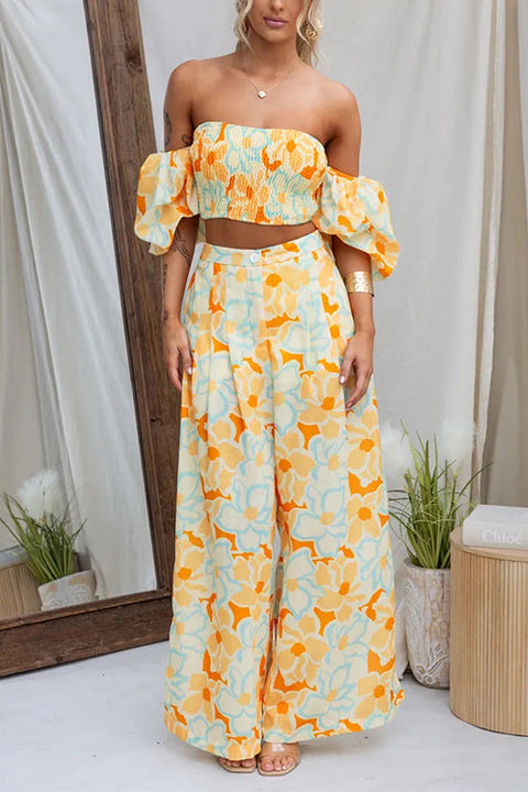 High Waist Printed Wide Leg Palazzo Pants