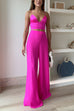 V Neck Crop Cami Top and Slit Wide Leg Pants Two-piece Set