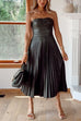 Strapless Pleated Faux Leather Midi Dress(2 Colors Available!)