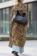 Margovil Lapel Open Front Leopard Midi Trendy Coat