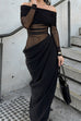 Margovil Off Shoulder Long Sleeves Mesh Splice Maxi Dress