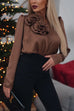 Margovil V Neck Long Sleeves Flower Detail Satin Shirt