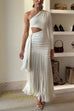 One Shoulder Cut Out Drape Fringed Maxi Dress