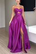 Margovil Strapless Lace-up High Slit Satin Maxi Party Dress