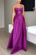 Margovil Strapless Lace-up High Slit Satin Maxi Party Dress