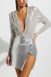 Margovil Wrap Deep V Neck Long Sleeves Sequin Bodysuit