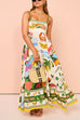 Margovil Spaghetti Strap Tropic Print Swing Maxi Vacation Dress