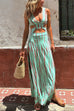 Margovil V Neck Sleeveless Cut Out Waist Side Slit Tie Dye Maxi Dress