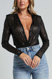 Margovil Wrap Deep V Neck Long Sleeves Sequin Bodysuit