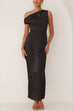 Margovil Asymmetric Shoulder Back Slit Waisted Maxi Dress