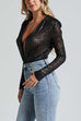 Margovil Wrap Deep V Neck Long Sleeves Sequin Bodysuit