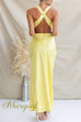 V Neck Backless Criss Cross Maxi Dress