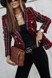 Margovil Double Breasted Open Front Plaid Blazer Jacket