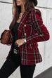 Margovil Double Breasted Open Front Plaid Blazer Jacket