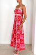 Margovil Ric Rac Trim Bow Back Palm Soleil Print Maxi Cami Dress