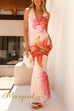 Halter Cowl Neck Floral Print Bodycon Maxi Dress