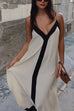 Margovil Spaghetti Strap V Neck Color Block Maxi Holiday Dress