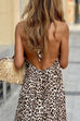 Margovil Halter Backless Leopard Ruffle Swing Maxi Dress