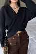 Margovil V Neck Criss Cross Front Ribbed Knit Sweater