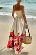 Margovil Bow Shoulder Smocked Floral Print Cami Maxi Vacation Dress