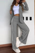 Margovil Color Block Open Front Blazer Elastic Waist Slit Wide Leg Pants Set